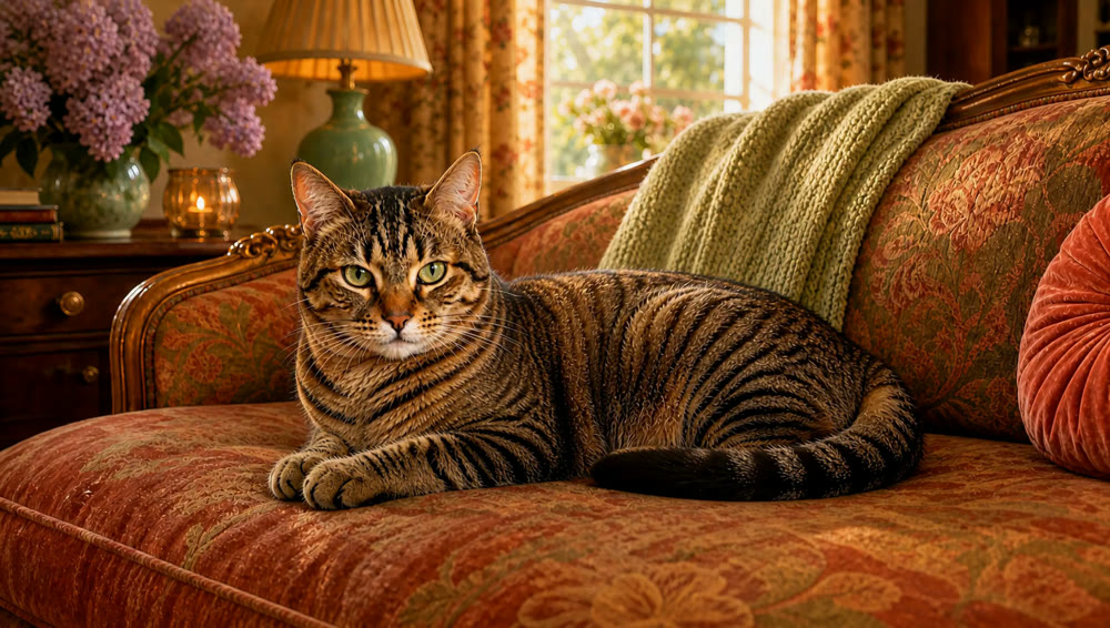 Hannah resting in a warm parlor